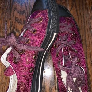 Women’s Velvet Burgundy Converse Embroidered